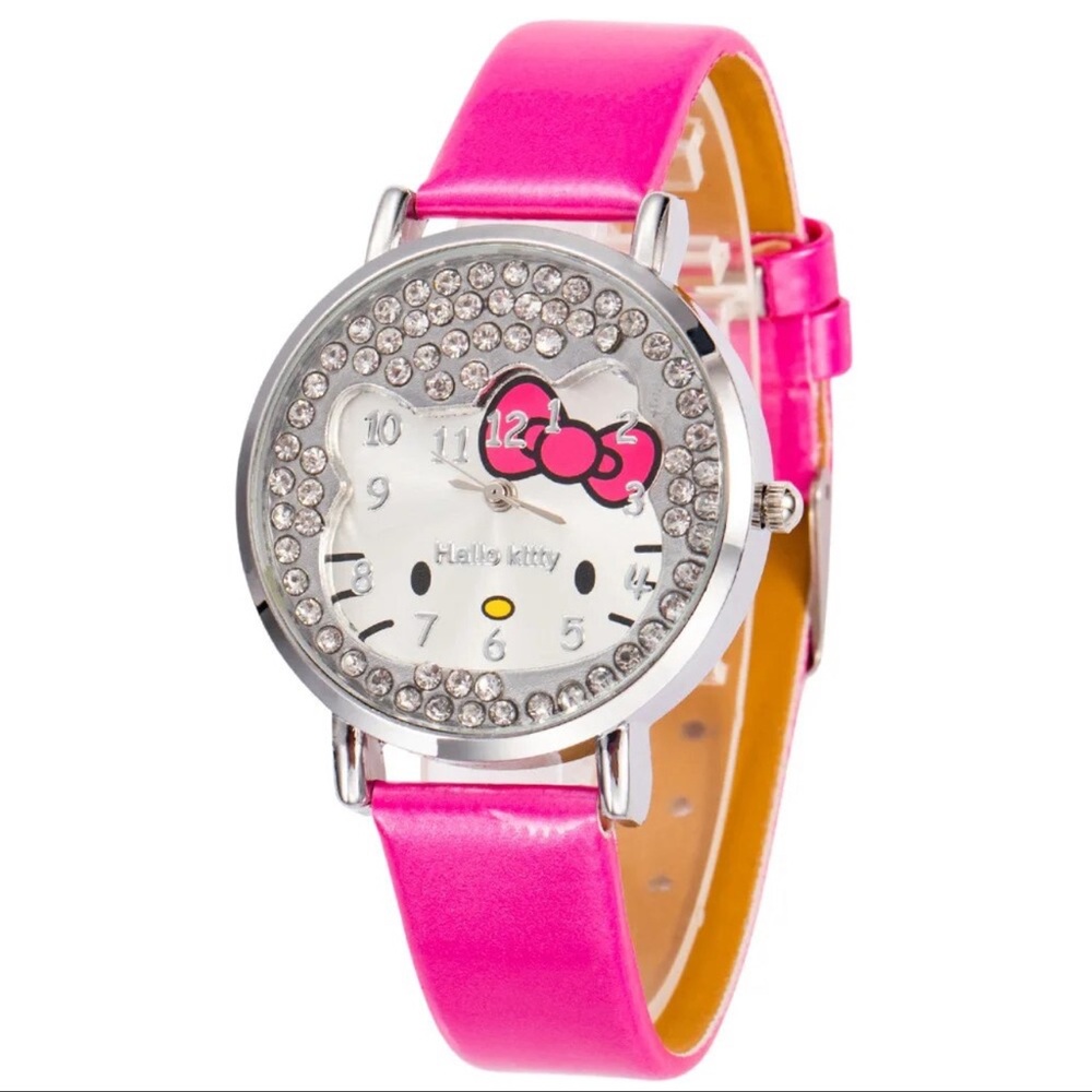 Hello Kitty Watch With Leather Bead & Rhinestones